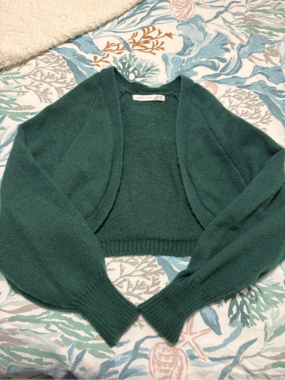 Altar'd State Teal Cropped Open Cardigan Sweater